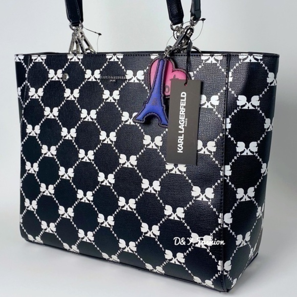 KARL LAGERFELD Handbag Adele Tote Bag Signature Print Black - Picture 2 of 12